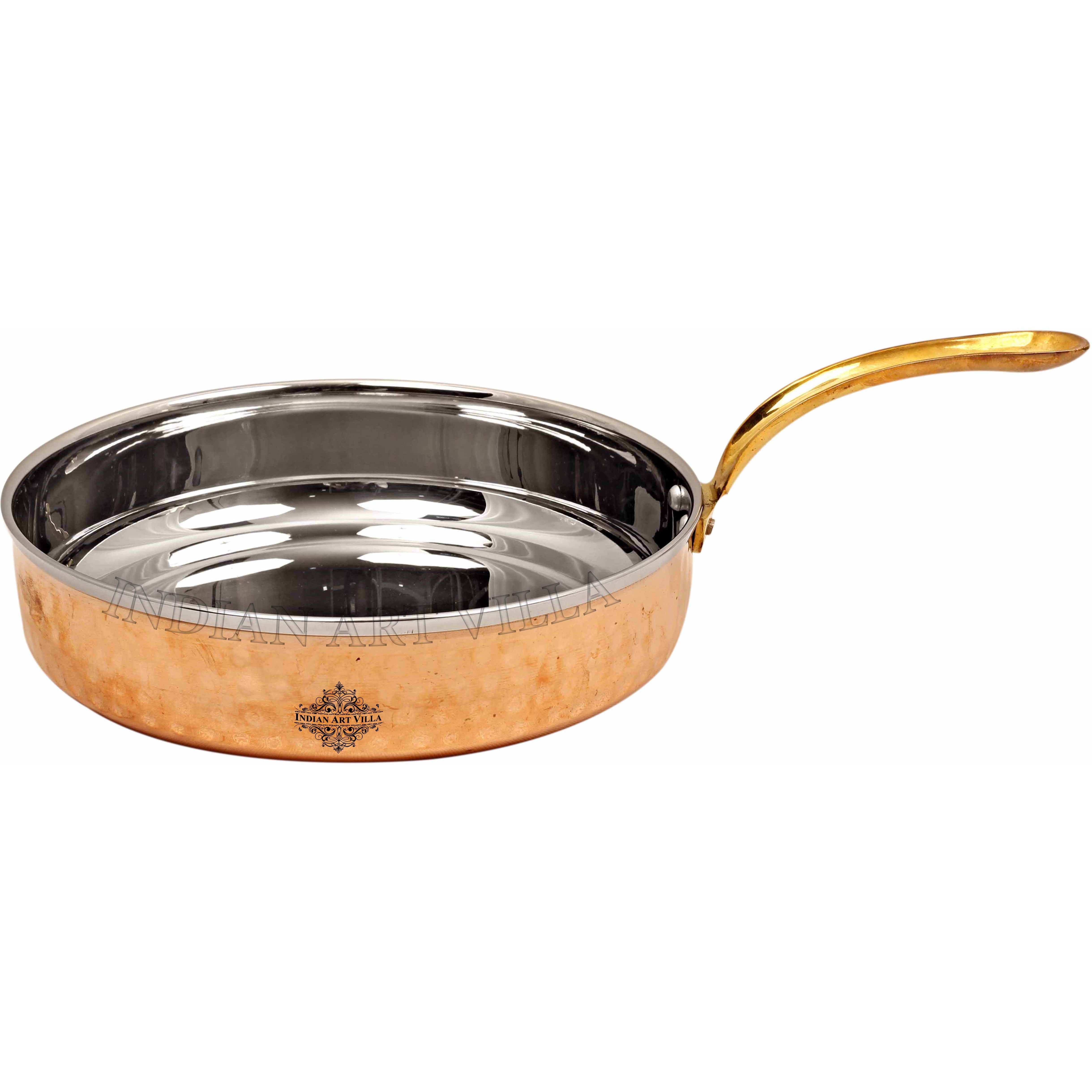 IndianArtVilla Steel Copper Fry Pan & Brass Handle|Serveware|30Oz