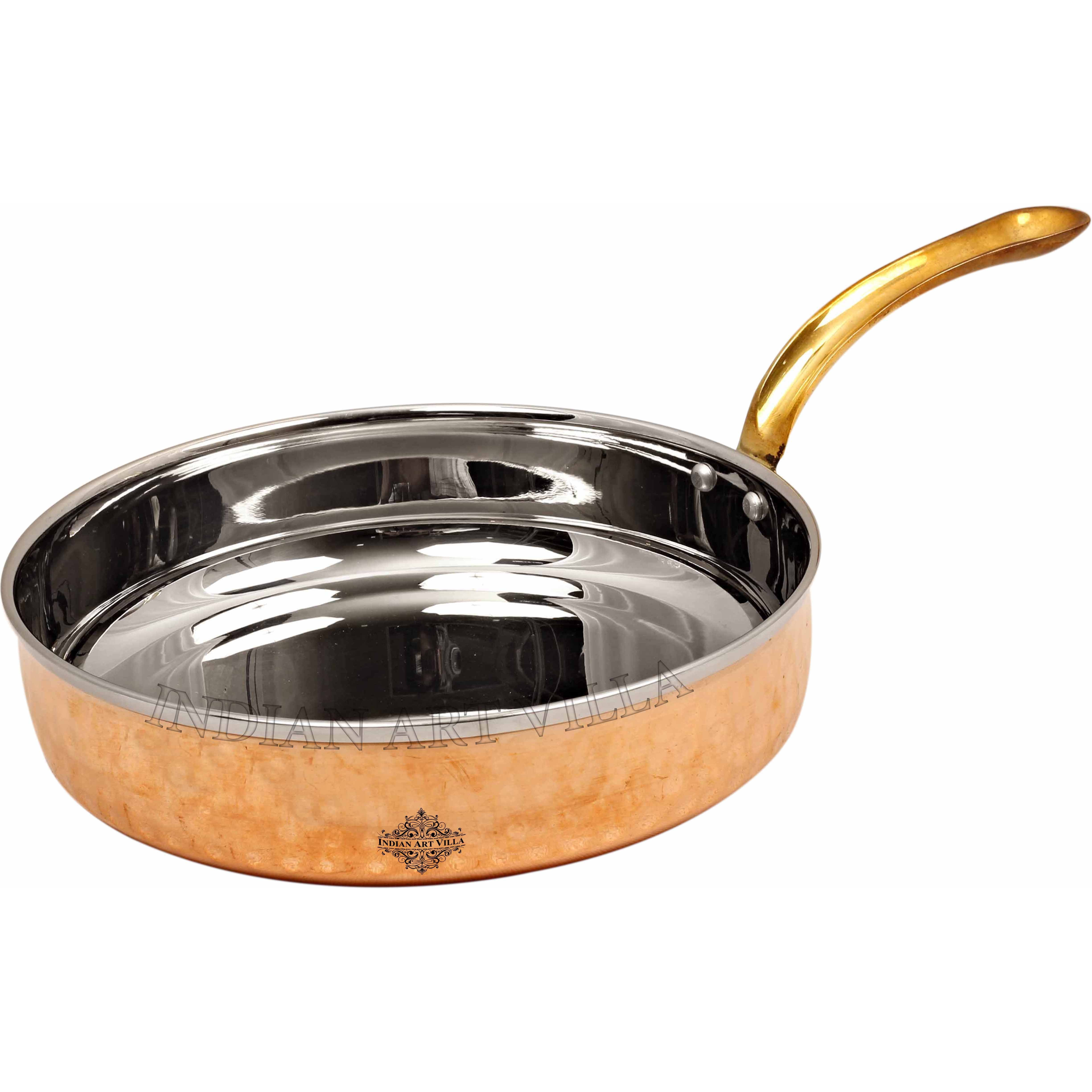 IndianArtVilla Steel Copper Fry Pan & Brass Handle|Serveware|30Oz