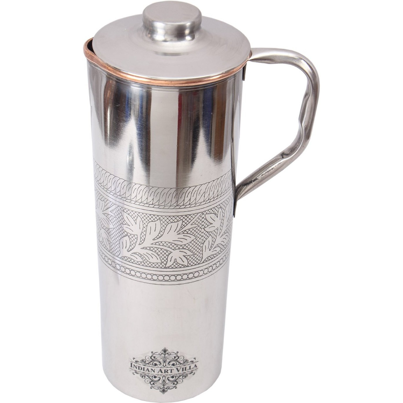 IndianArtVilla Steel Copper Embossed Fridge Bottle with Handle 30Oz