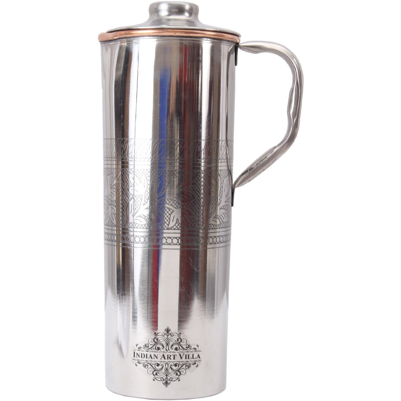IndianArtVilla Steel Copper Embossed Fridge Bottle with Handle 30Oz