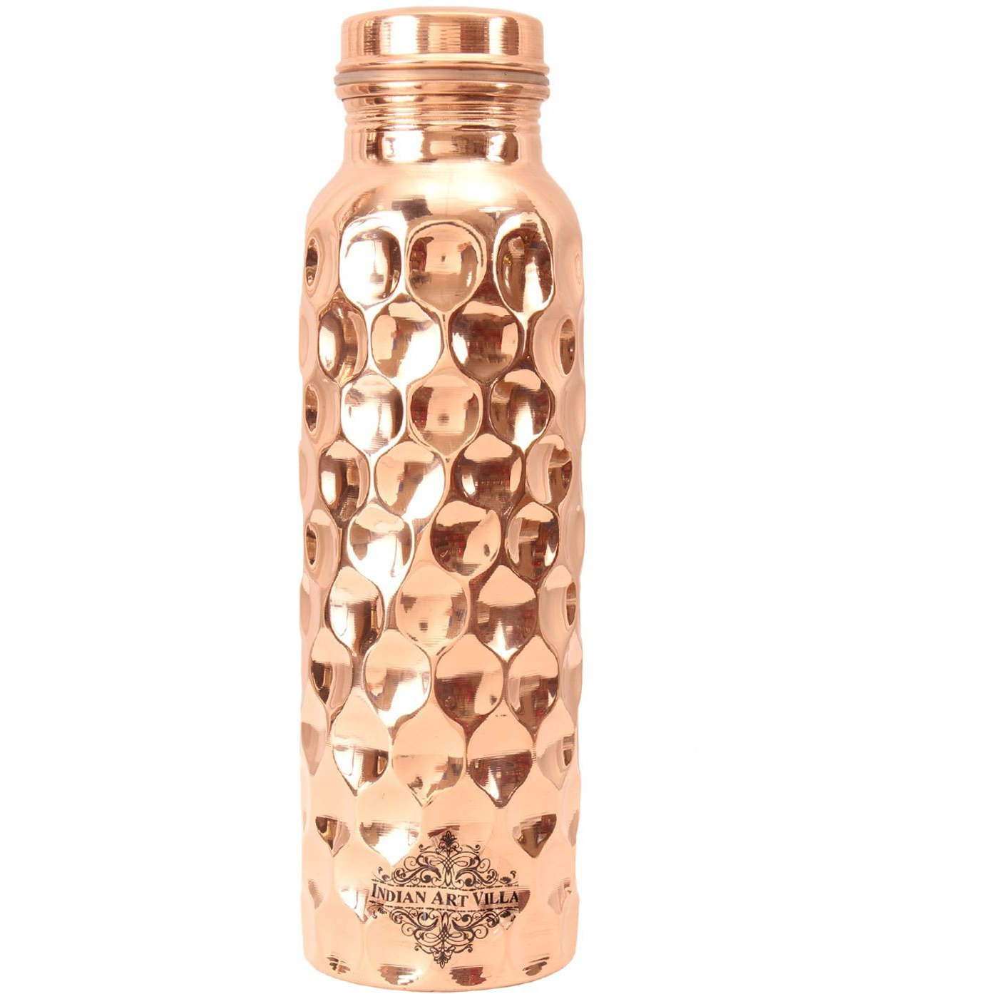 IndianArtVilla Copper Diamond Hammered Leak Proof Bottle 33Oz