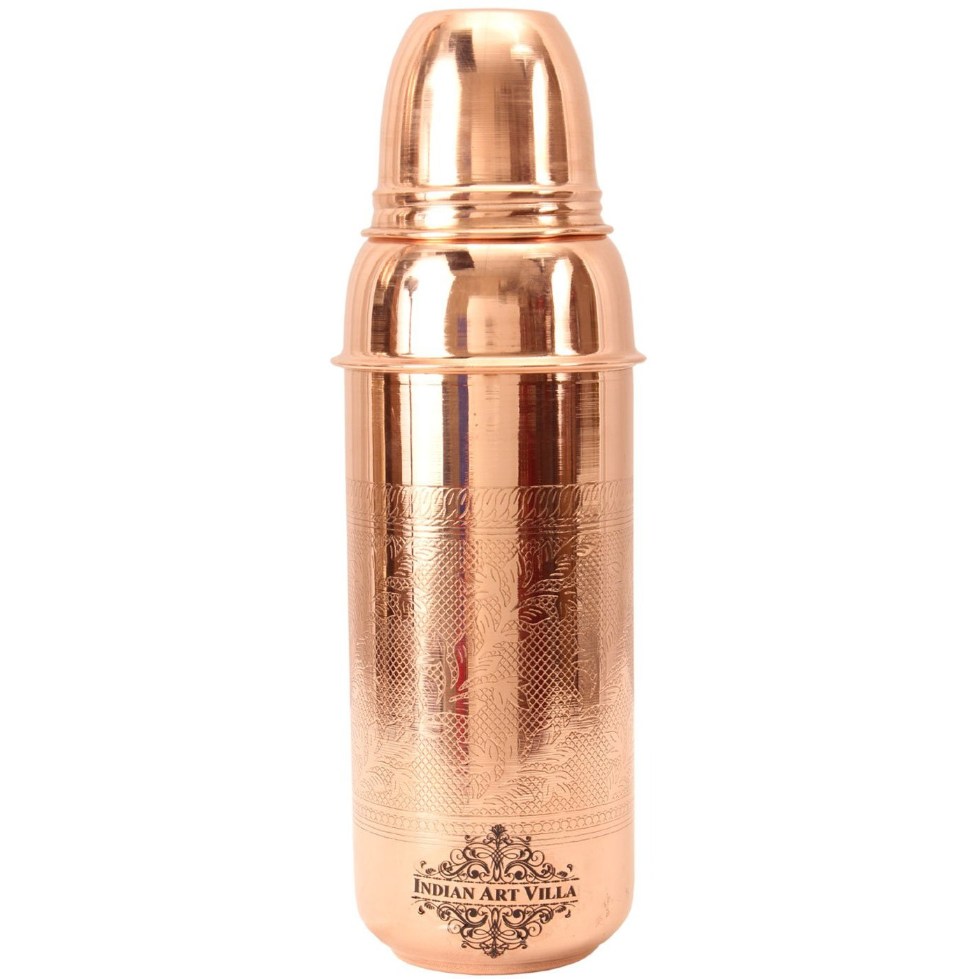 IndianArtVilla Copper Embossed Thermos Bottle 27Oz