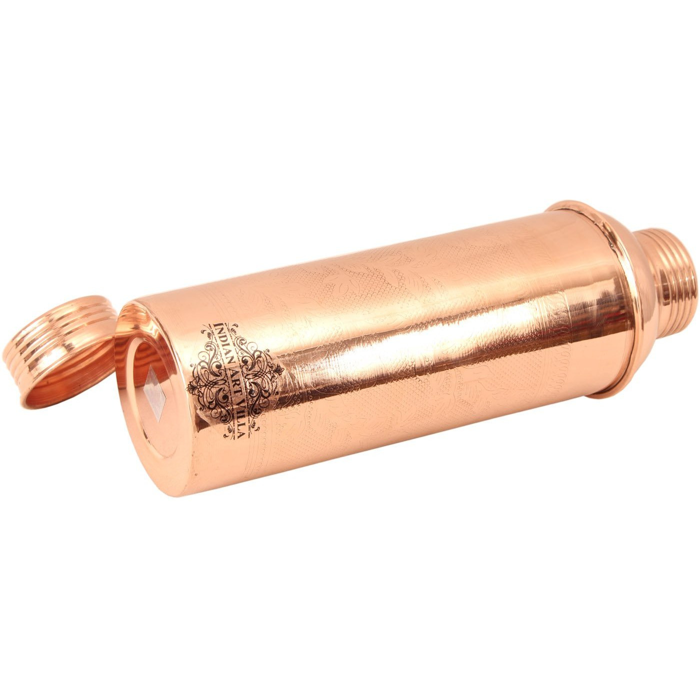 IndianArtVilla Copper Embossed Bisleri Bottle 30Oz