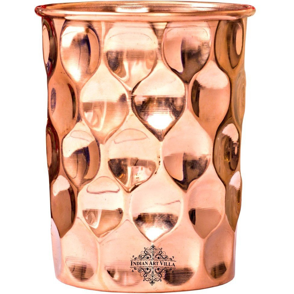 IndianArtVilla Copper Diamond Hammered Glass Tumbler, 33Oz