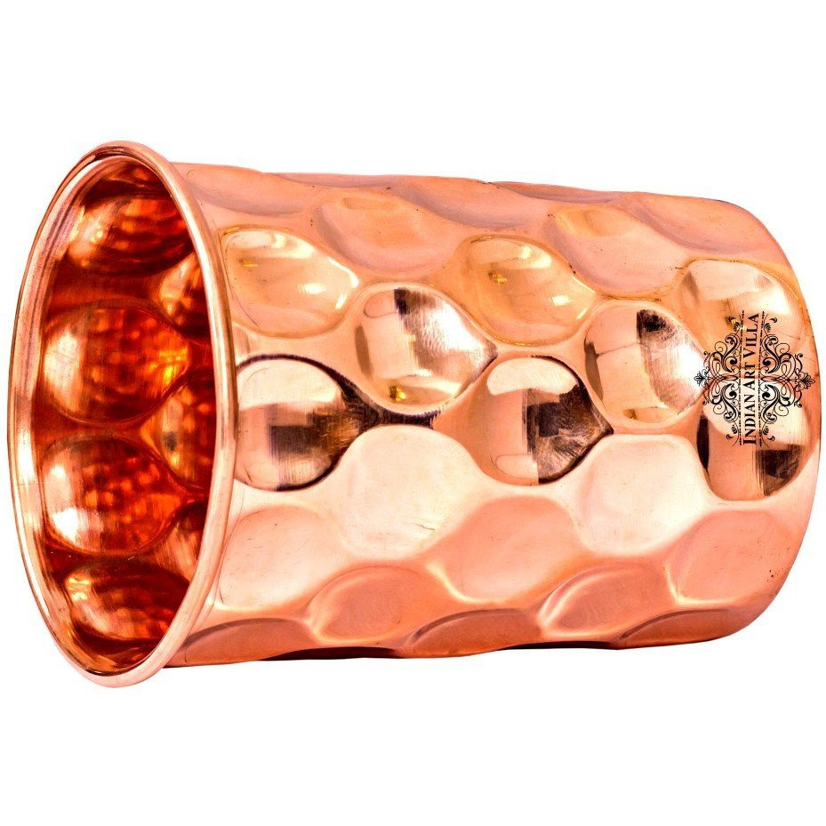 IndianArtVilla Copper Diamond Hammered Glass Tumbler, 33Oz