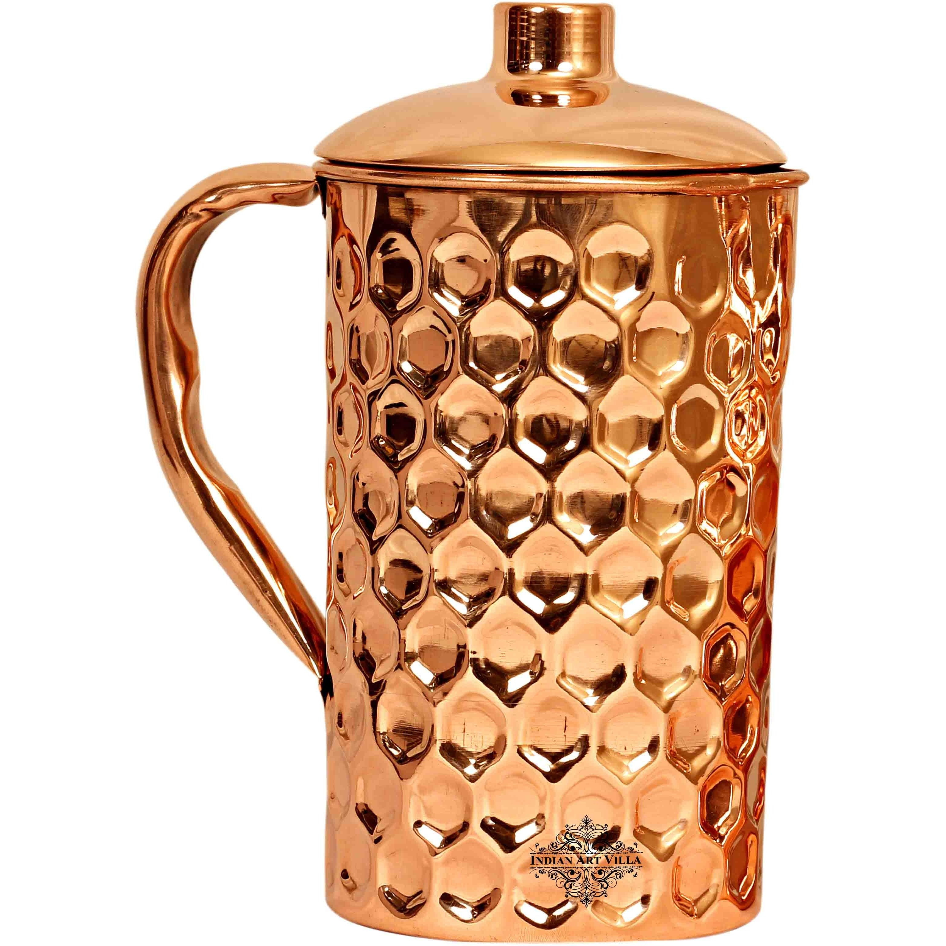 IndianArtVilla Copper Diamond Hammered Jug Pitcher, 50Oz