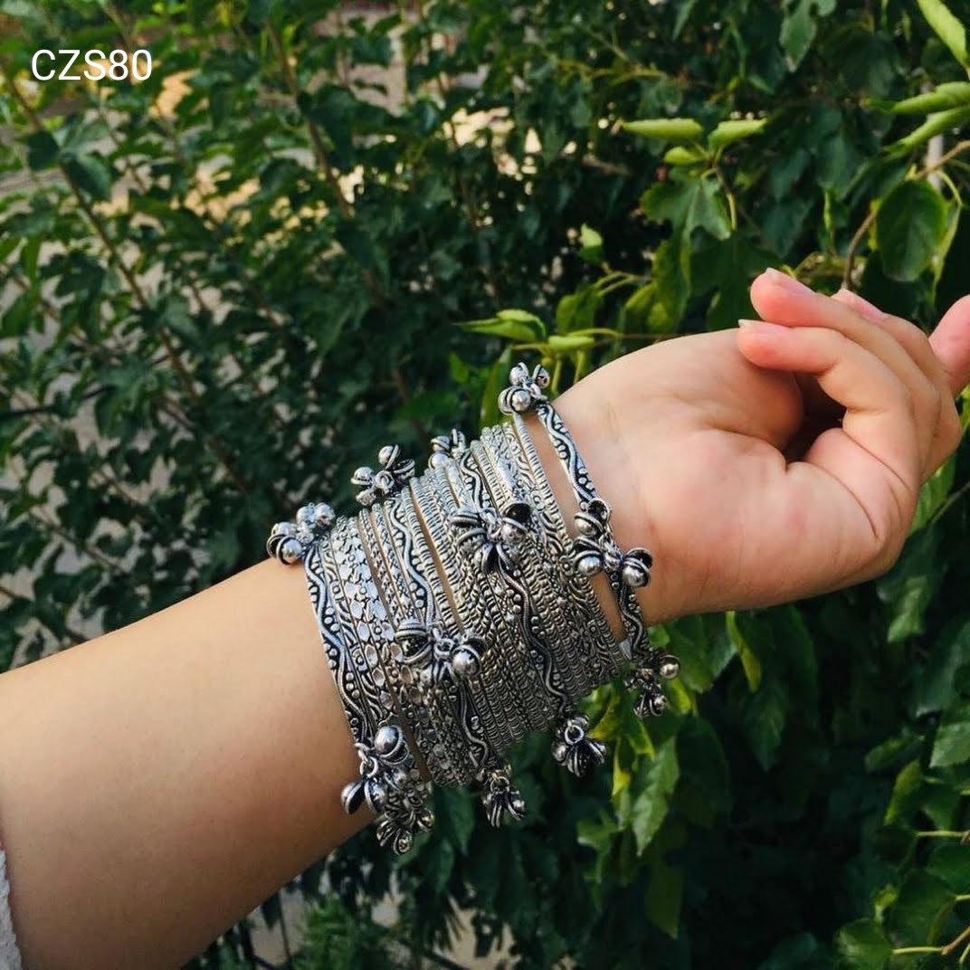 Bangle set with ring, oxidised ghunghroo Silver black bangle sets, Indian Jewelry, Indian ethnic traditional bangle set, Boho jewelry, gifts