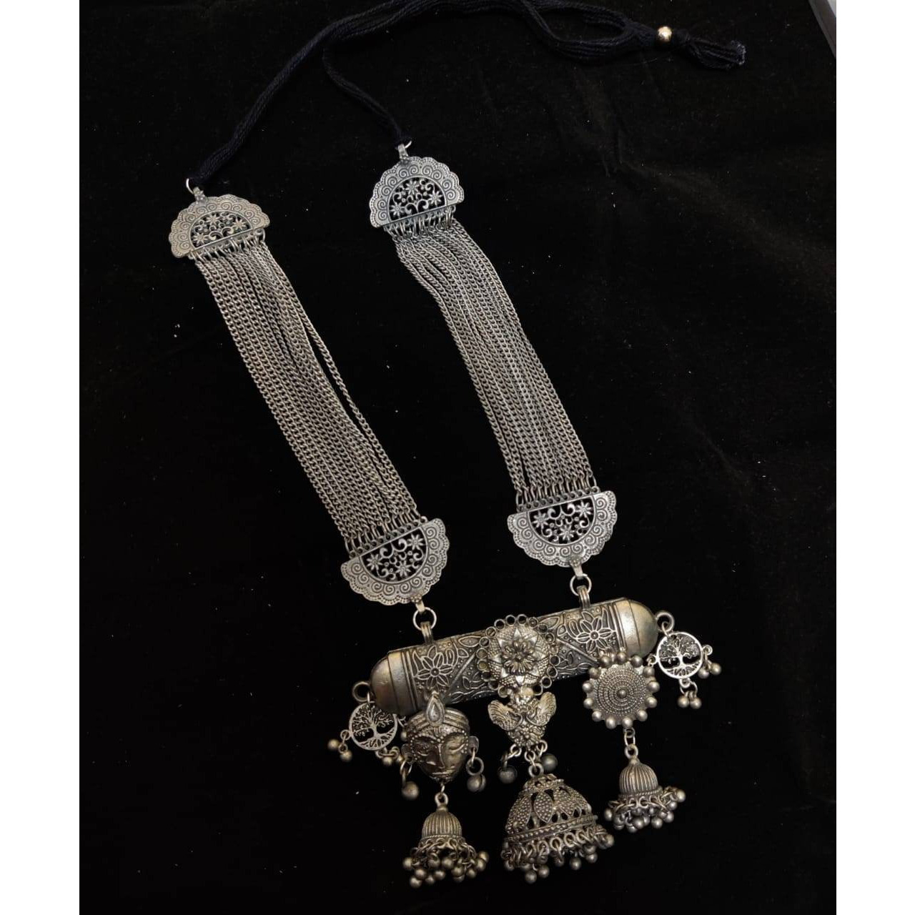 Boho Necklace Set With Earrings, Oxidized Indian Jewelry, Afghani Long Necklace, Boho Tribal Necklace, Jhumka Necklace, Oxidised Silver set