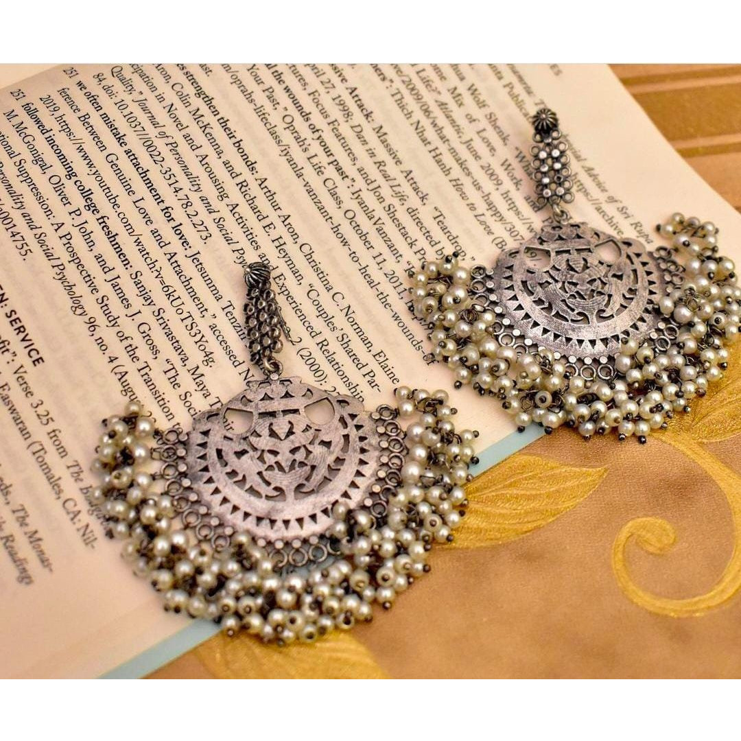 Oxidized Indian Jhumki earrings, Jhumka jhumki, silver look earrings, ethnic jewelry, handmade Jaipur jewelry, gifts for her, antique earrin