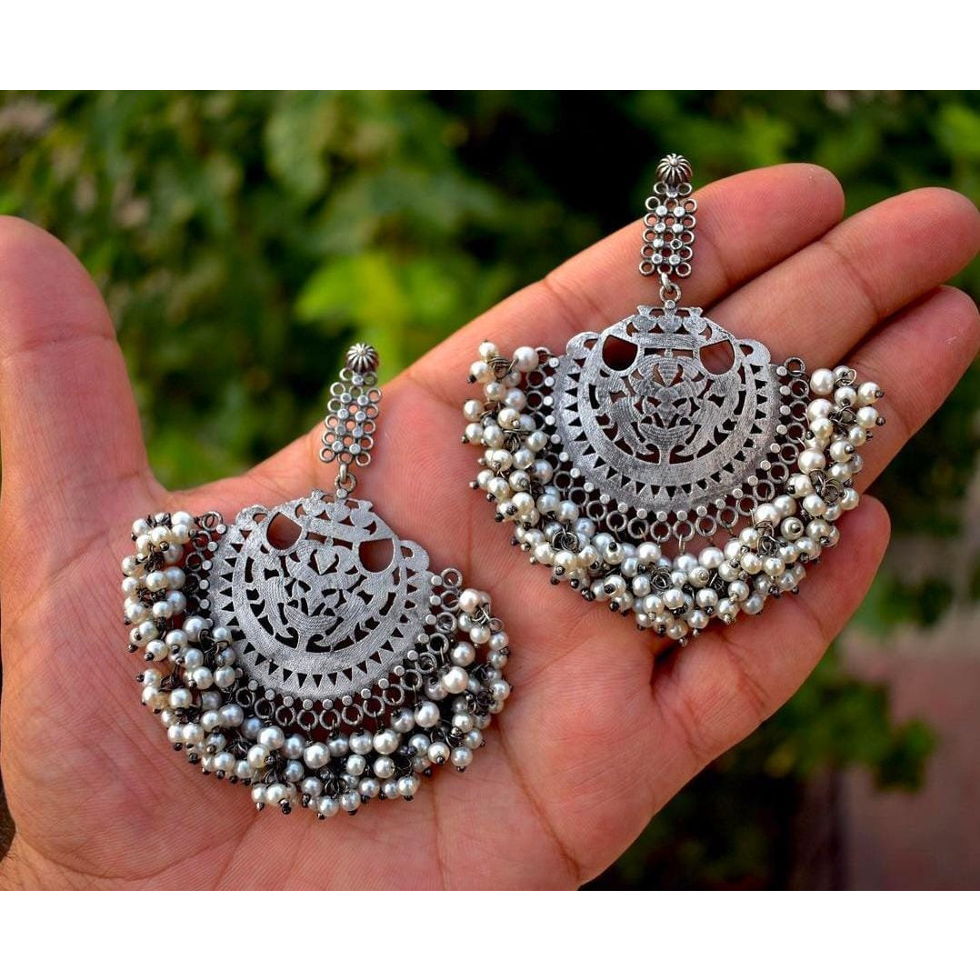 Oxidized Indian Jhumki earrings, Jhumka jhumki, silver look earrings, ethnic jewelry, handmade Jaipur jewelry, gifts for her, antique earrin