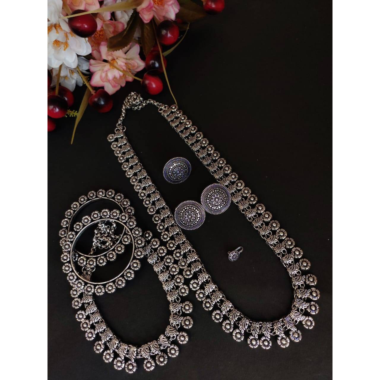 Long Necklace Set, Oxidised Necklace Set, Indian Ethnic  Jewelry, Oxidized Jewelry Set, Temple Jewelry, Wedding Jewelry, Bridal Jewelry