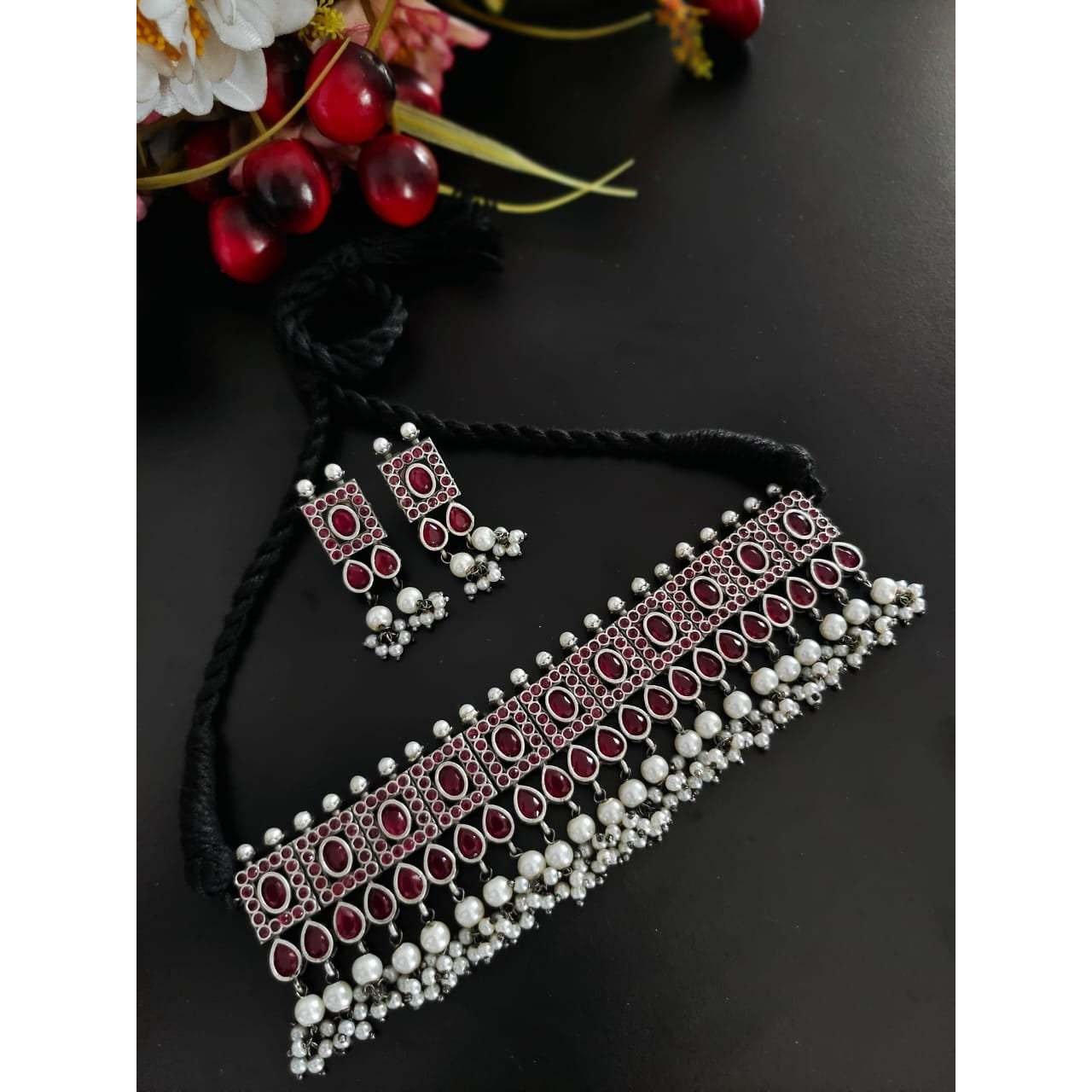 Indian ethnic oxidised choker set