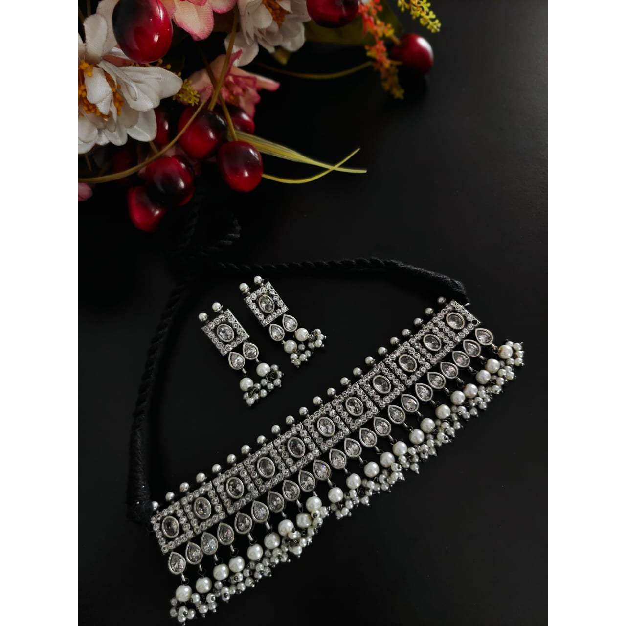 Indian ethnic oxidised choker set