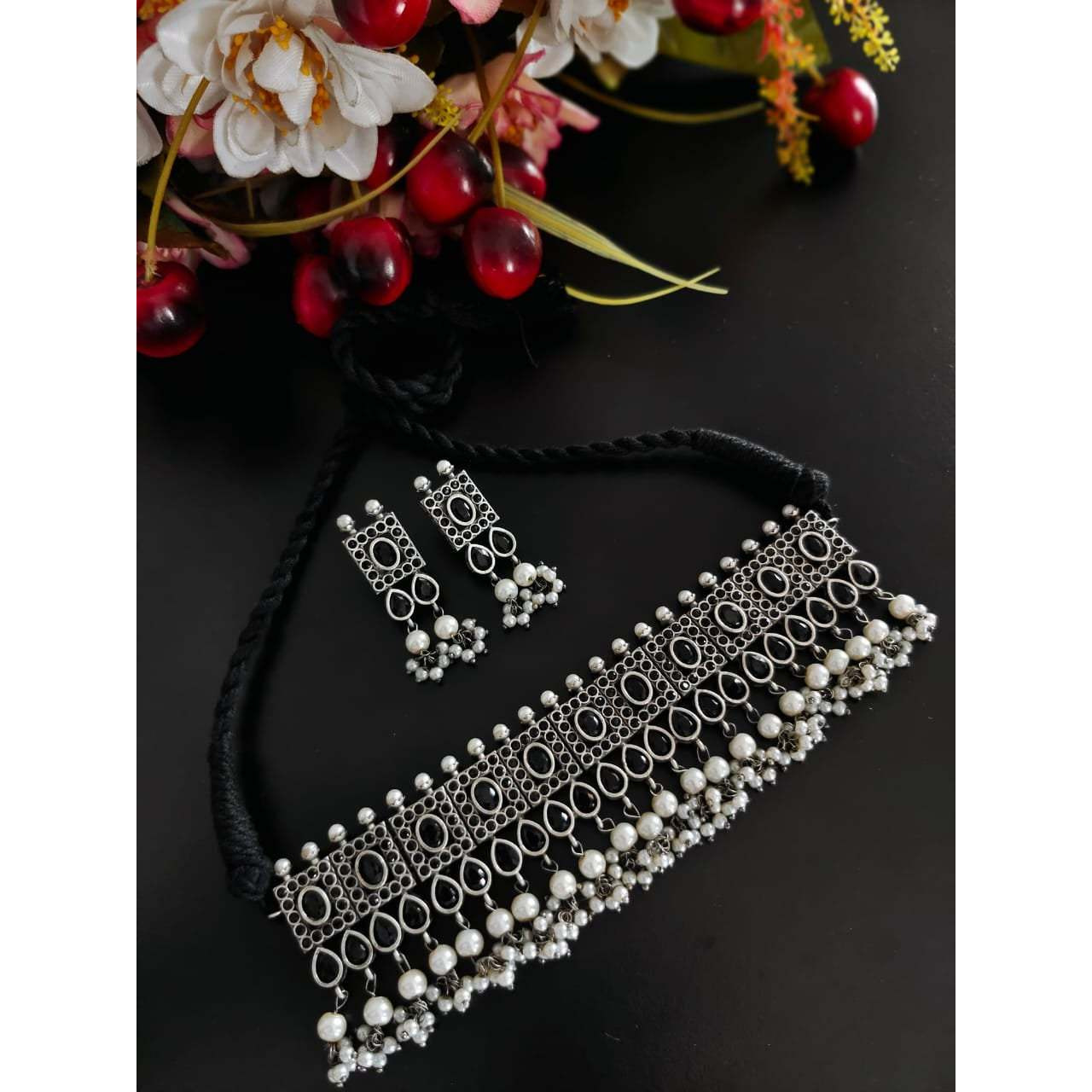 Indian ethnic oxidised choker set