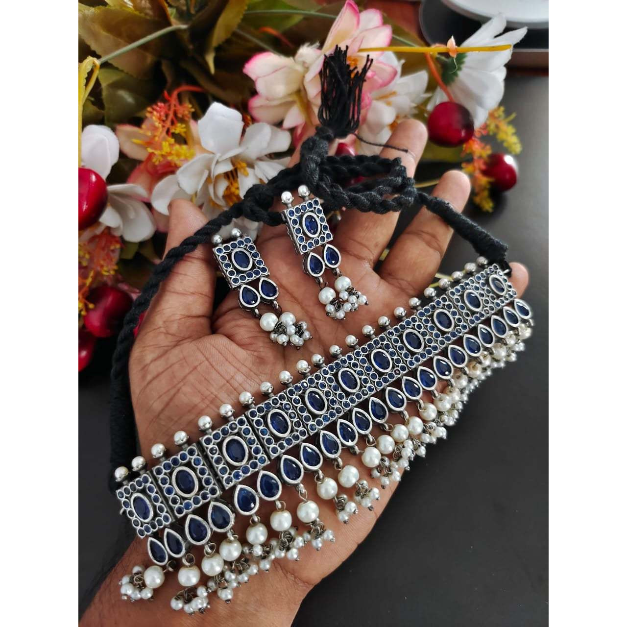 Indian ethnic oxidised choker set