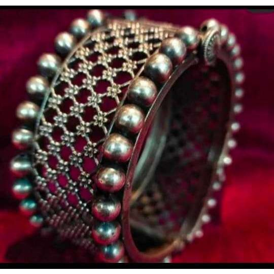 Traditional Rajasthani Silver Kada Bracelet, Broad Silver Kada, Handmade Bracelet, Party wear Silver Stud Kada, Black Polish Kada