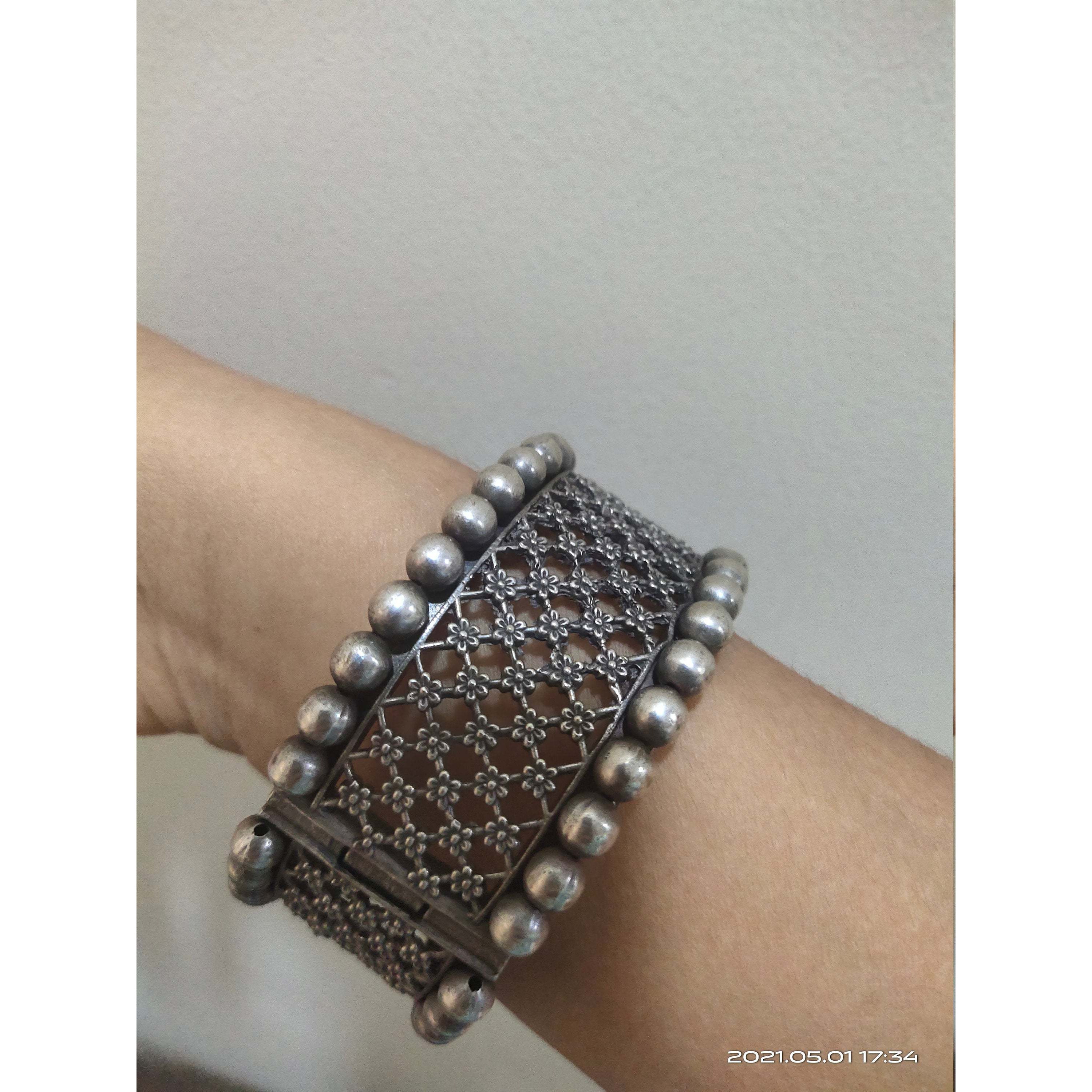 Traditional Rajasthani Silver Kada Bracelet, Broad Silver Kada, Handmade Bracelet, Party wear Silver Stud Kada, Black Polish Kada