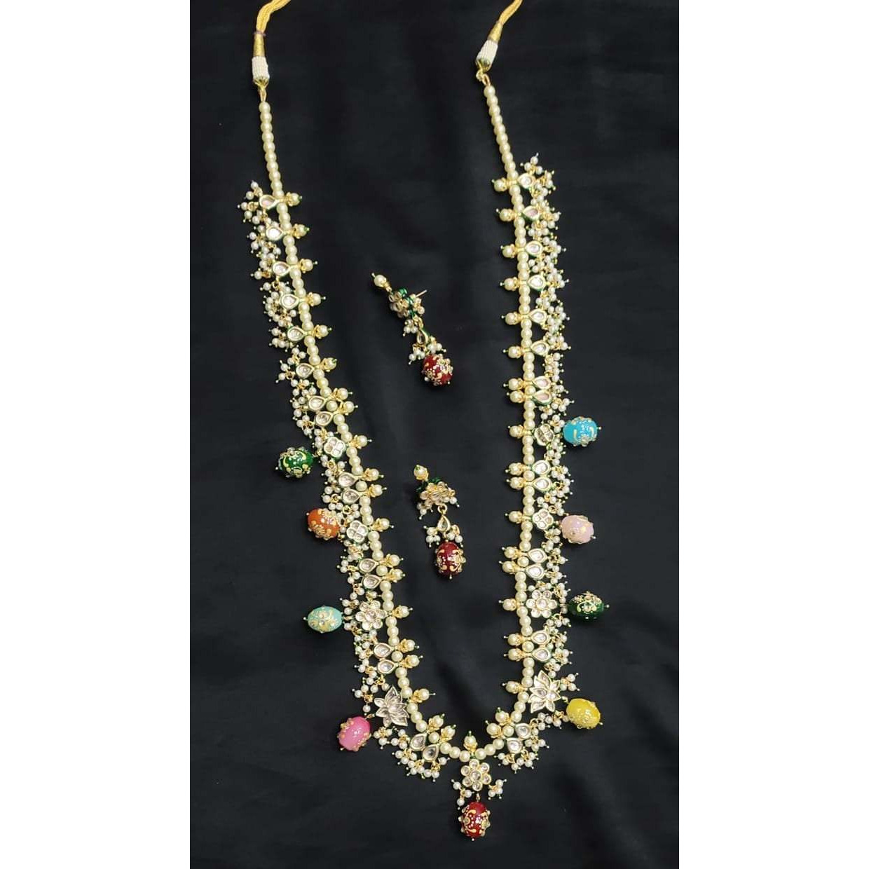 Multicolor stone Kundan long Indian Jewellery set, Jaipur jewelry, pearl Kundan set, wedding set, bridal to be jewellery, colorful necklace