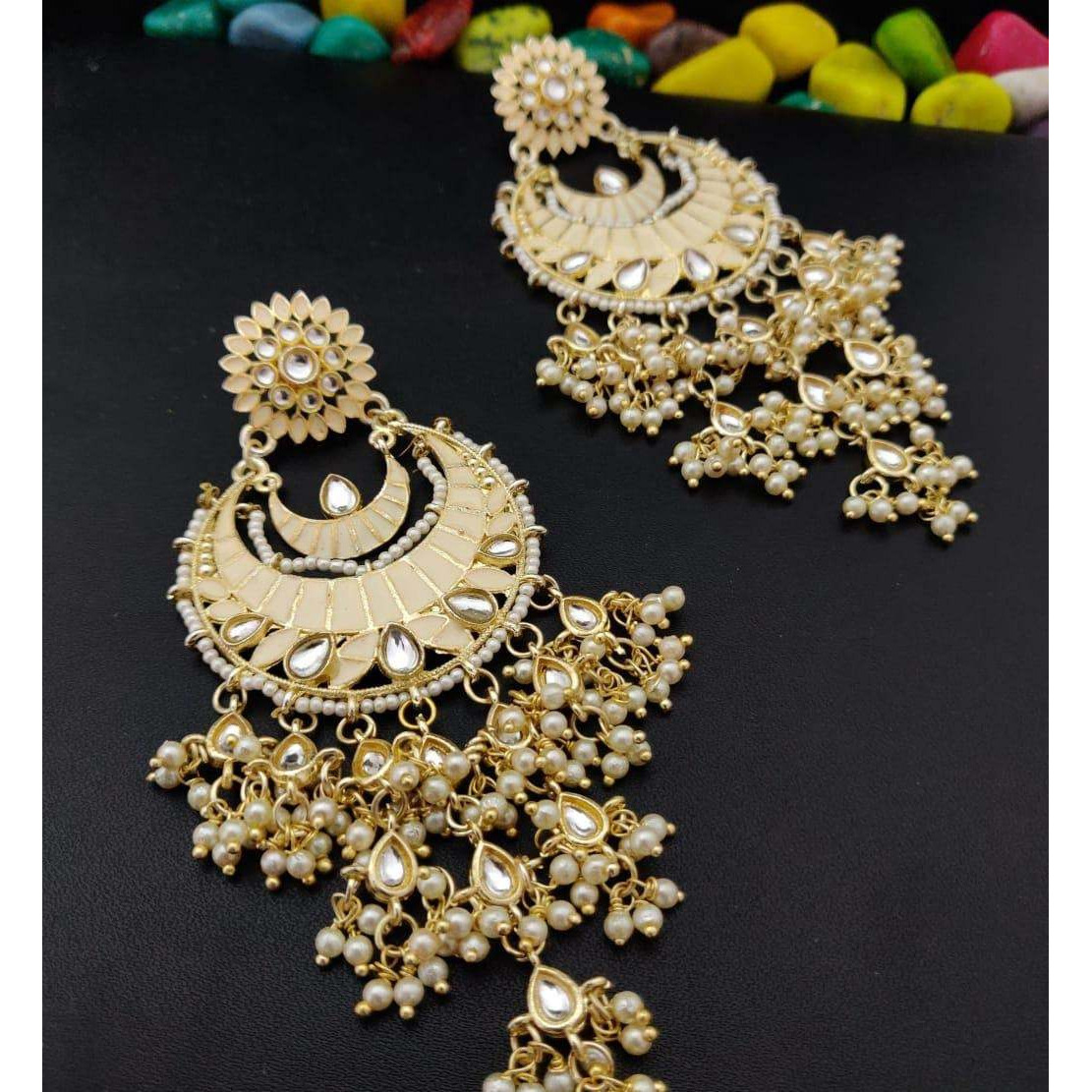 Indian chandbaali earrings, Unique Polki Kundan Meenakari Earrings Indian Jewellery, wedding jewelery, long earrings, gifts, festival gifts