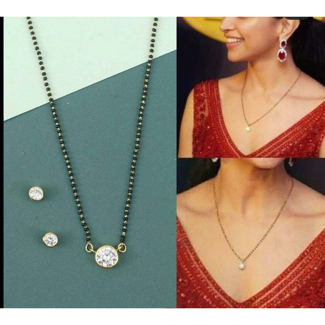Solitaire Mangalsutra with Earrings, American diamond jewellery, single stone mangalsutra, jewellery set, Indian jewellery, Bollywood celebr