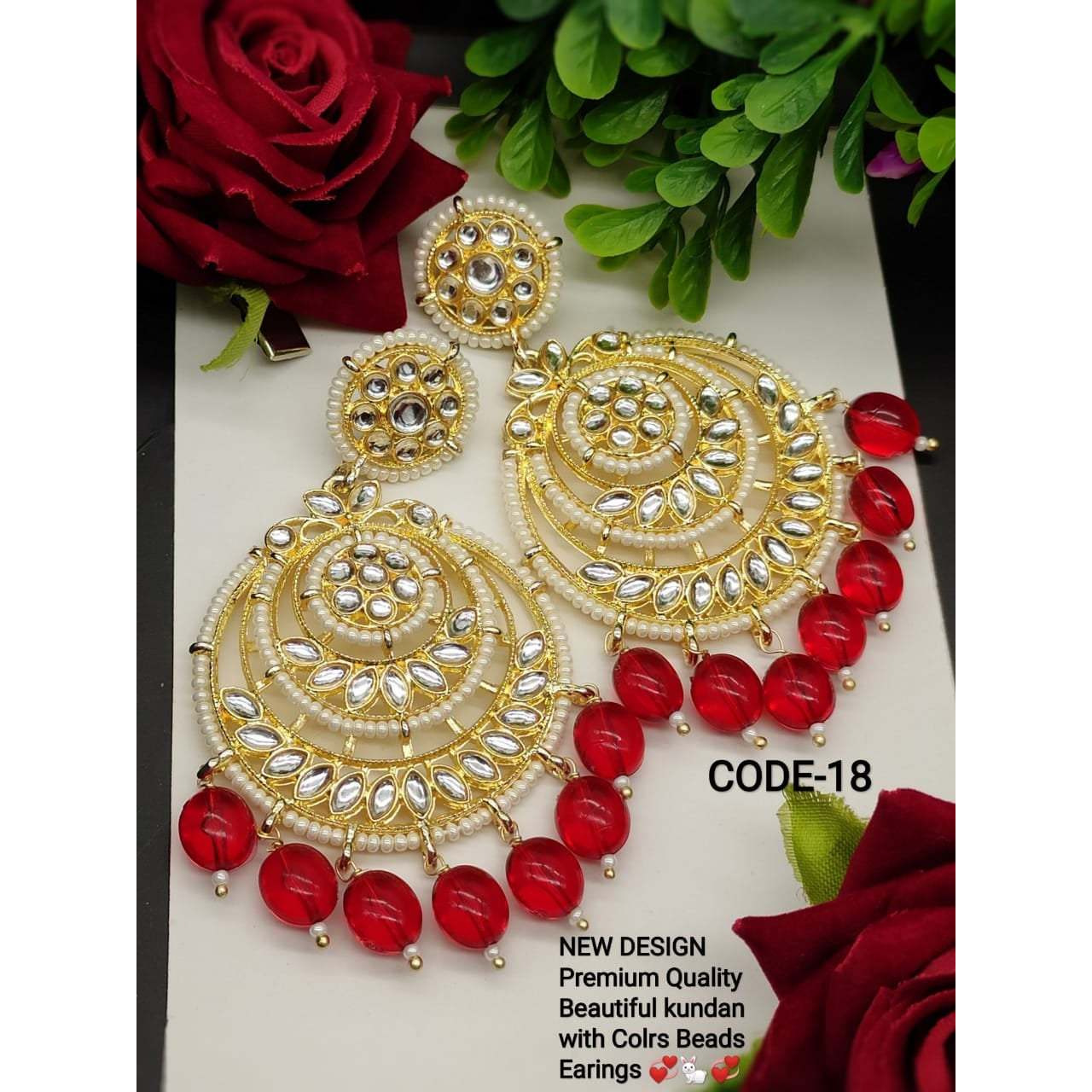 Kundan pearl chandbali Earrings with colorful beads, Indian earrings, Indian jewellery, wedding jewellery, gifts for her, anniversary gift