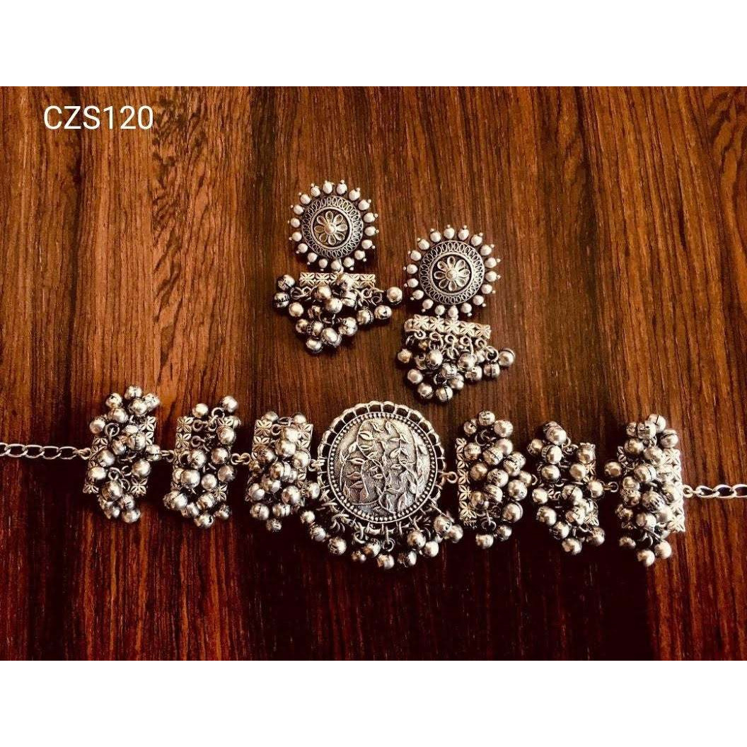 Indian Ethnic Oxidised Jewellery Choker ghungroo Set Necklace
