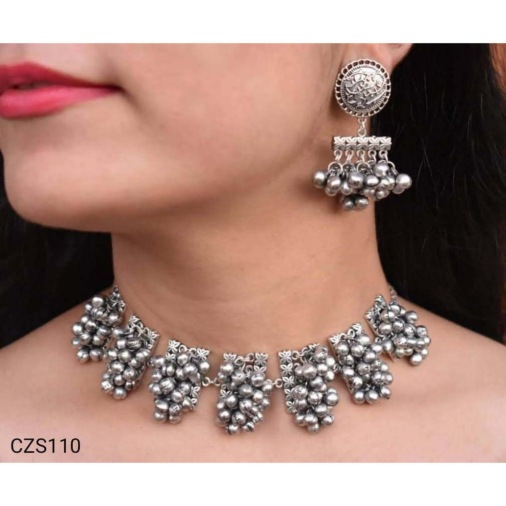 Indian Ethnic Oxidised Jewellery Choker ghungroo Set
