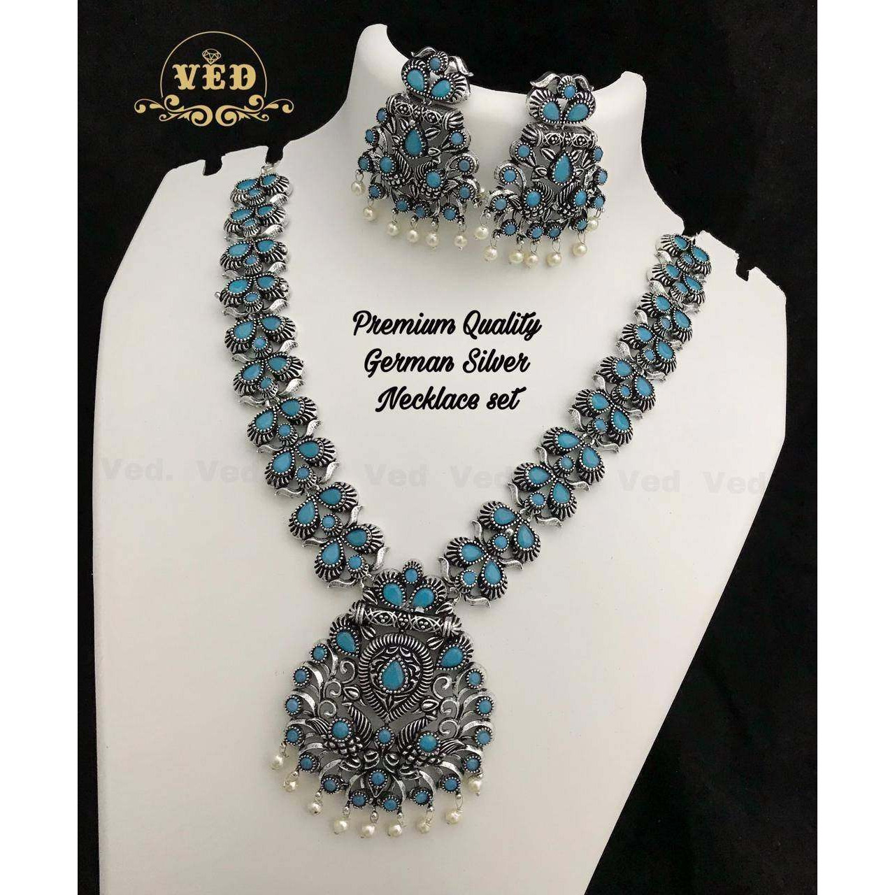 Stone pearl Silver Oxidized Necklace Set for Women, Indian jewellery set, temple jewellery, choker chic necklace set, south Indian jewellery