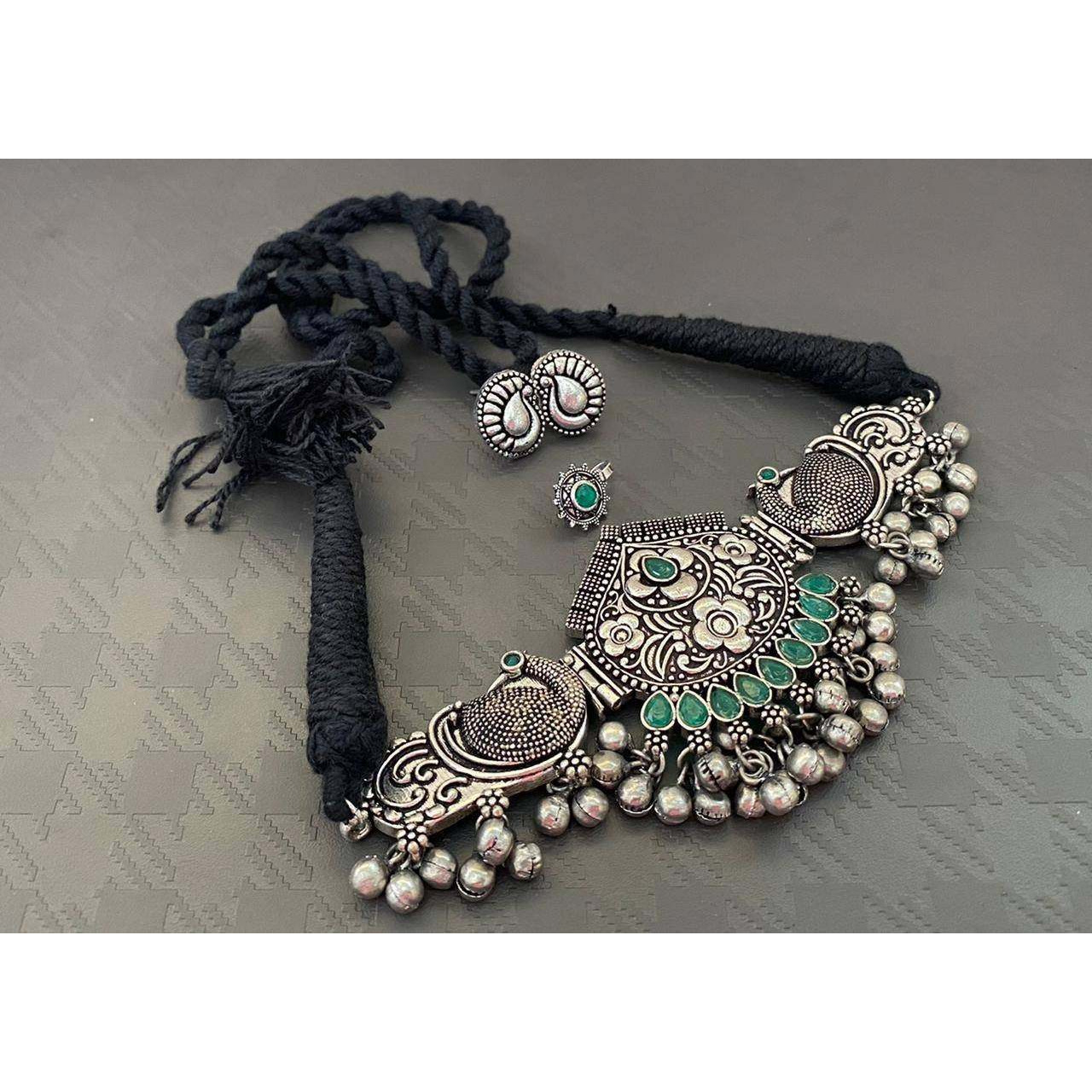 Silver look peacock ghunghroo choker set, Indian oxidised jewelry set, antique jewellery, gift for her, ethnic choker set, anniversary gifts