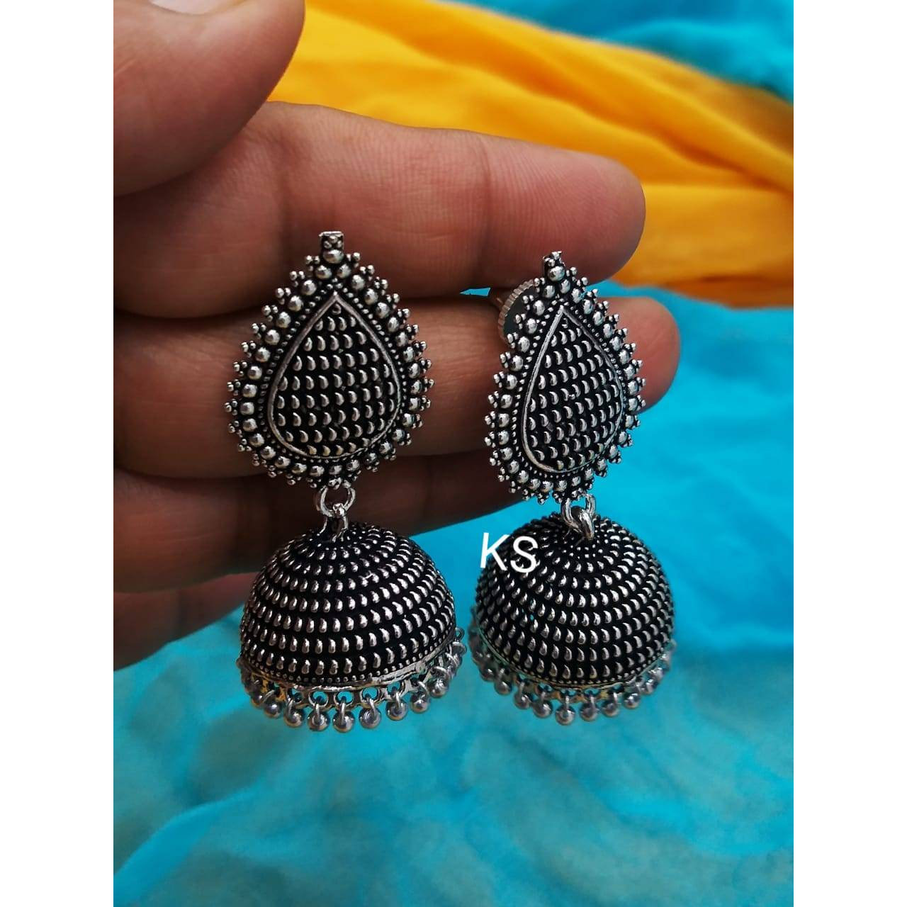 Oxidized Indian Jhumki earrings, Jhumka jhumki, silver look earrings, ethnic jewelry, handmade Jaipur jewelry, gifts for her, antique earrin