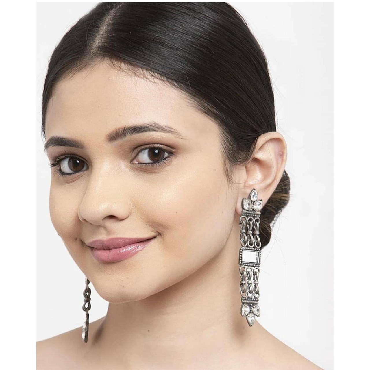 Mirror earrings, Indian long chandelier earrings, Afghani earrings, oxidised earrings, silver look earrings, handmade, gifts for her, annive