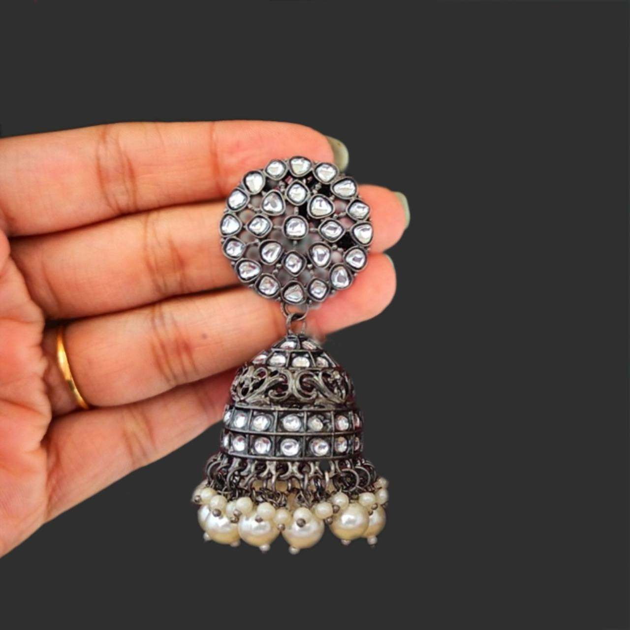 Jhumka earrings, Indian Bollywood celebrity jhumka earrings, black Cz zirconia earrings, long  ethnic earrings, Neha kakkar earrings, gifts