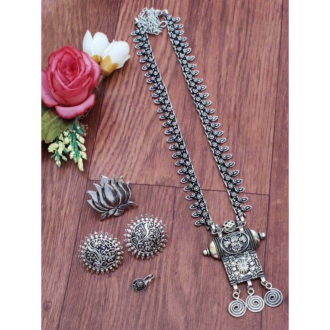 Indian  silver  oxidised long necklace set