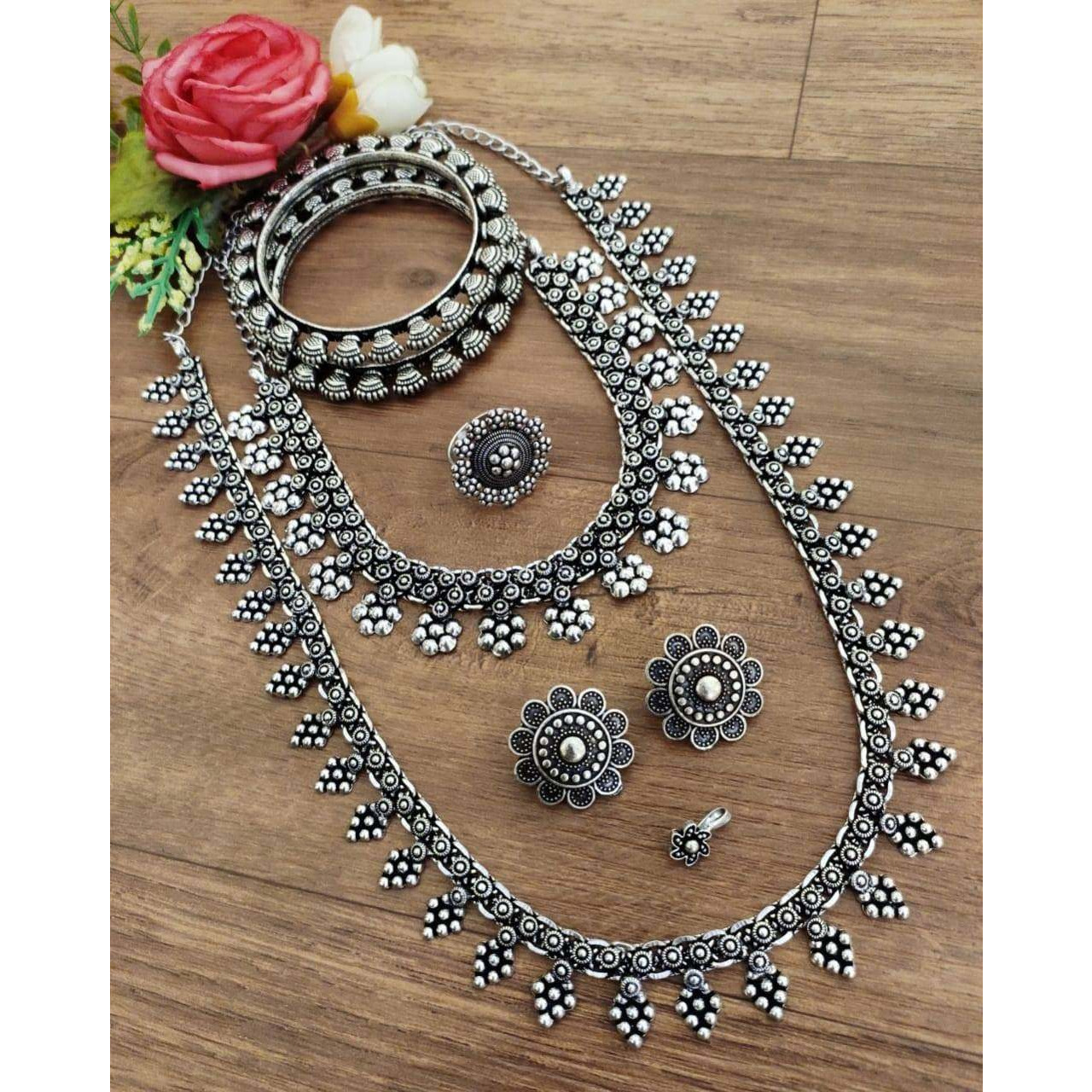 Oxidised necklace set, Indian oxidised jewelry set, antique jewelry, handmade jewelry, temple jewelry set of 6, gypsy set, Boho tribal jewel