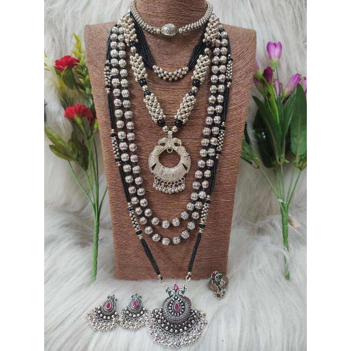 Kolhapuri Silver Oxidized Bridal Necklace Set, Bridal Set, Oxidized Indian Wedding Jewelry, German silver Ethnic Jewelry, Wedding Jewelry