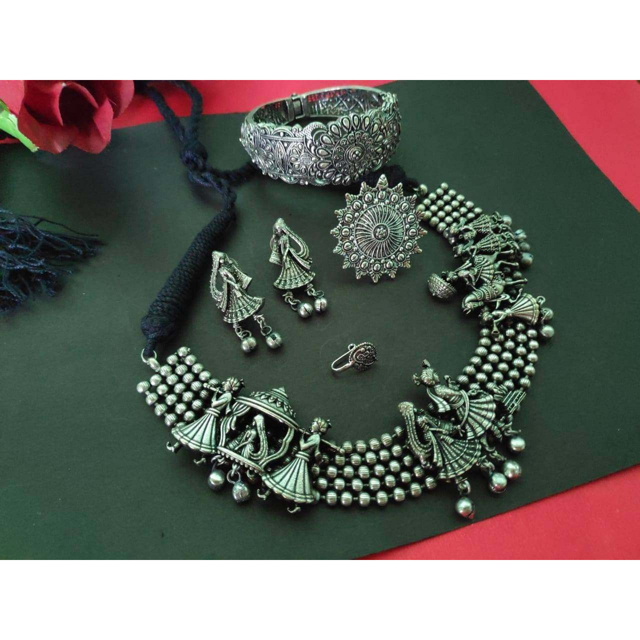 Indian oxidized Jewelry set of 4, German silver black, baraat design, temple kemp jewelry, wedding jewelry, SLA silver look alike, tribal