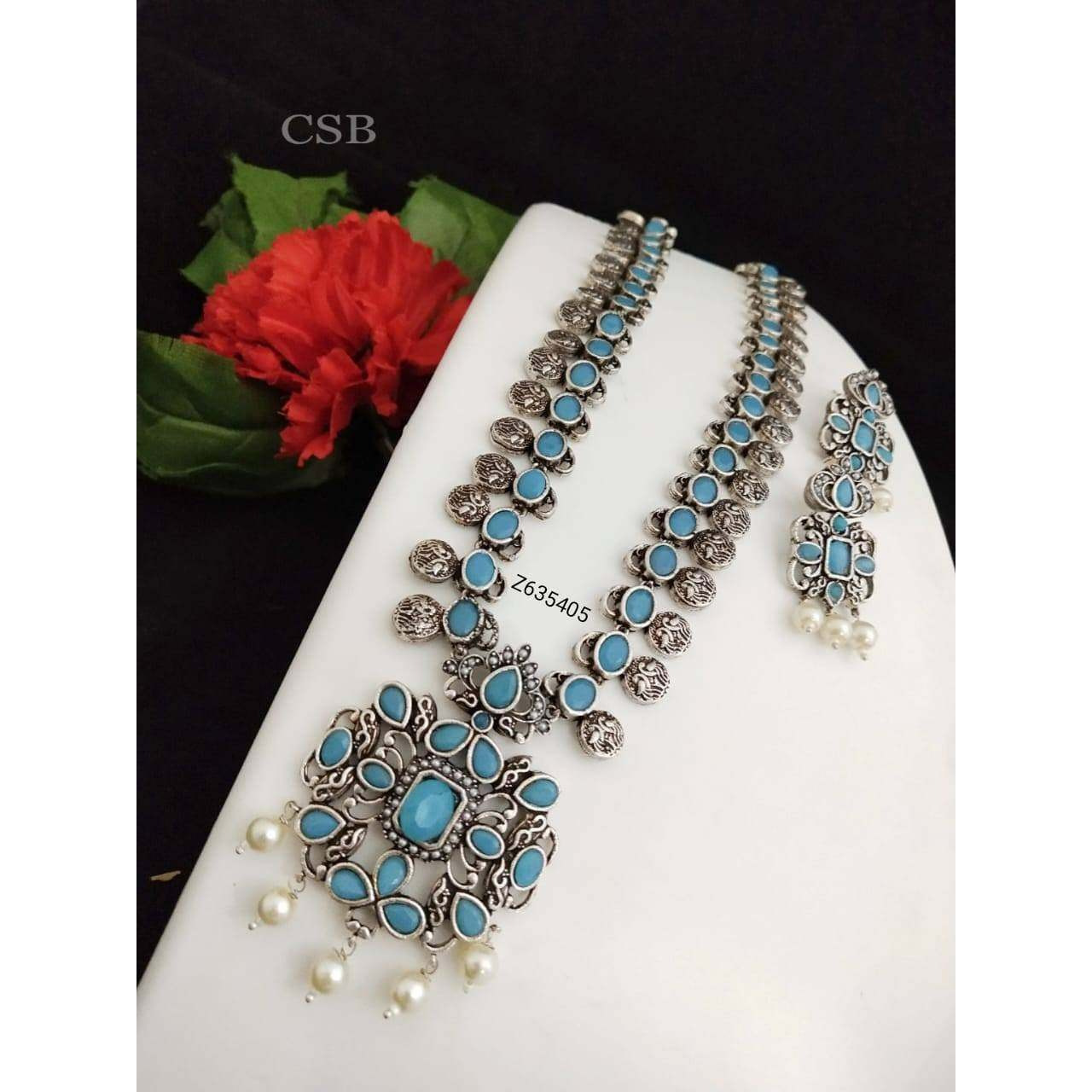 Kolhapuri Stone studded South Indian oxidised set in different colours/ Handmade antique German Silver handmade oxidized set