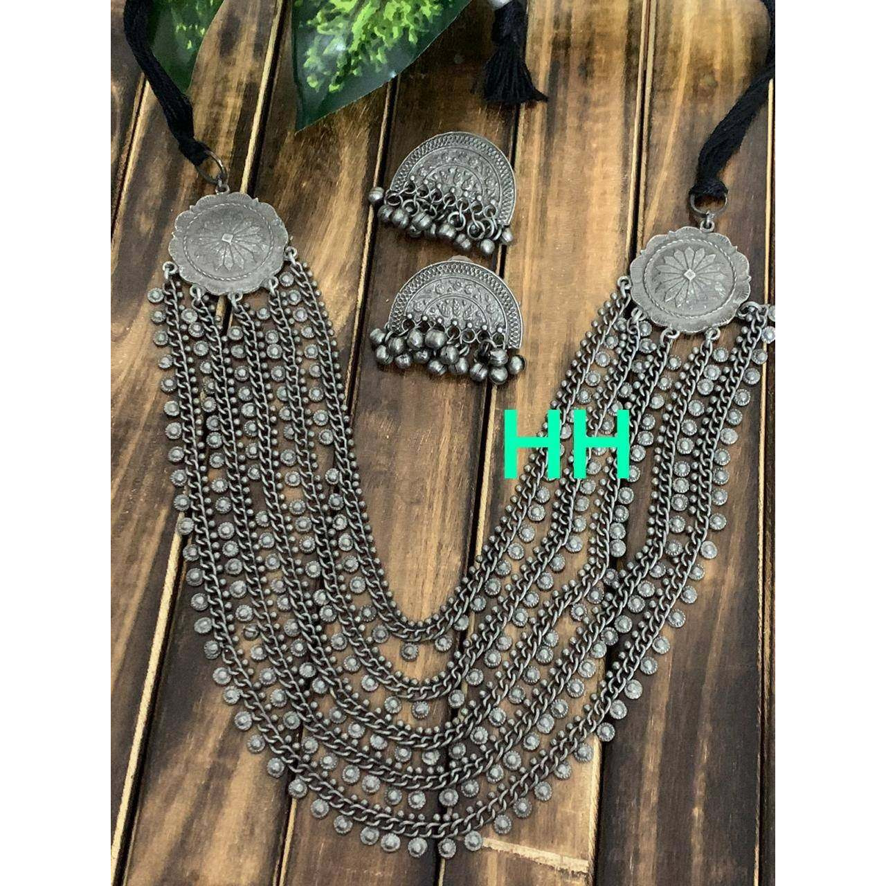 Multi layer tribal necklace, multi strand German silver necklace, antique necklace, gifts for her, tribal jewelry, handmade oxidised necklac