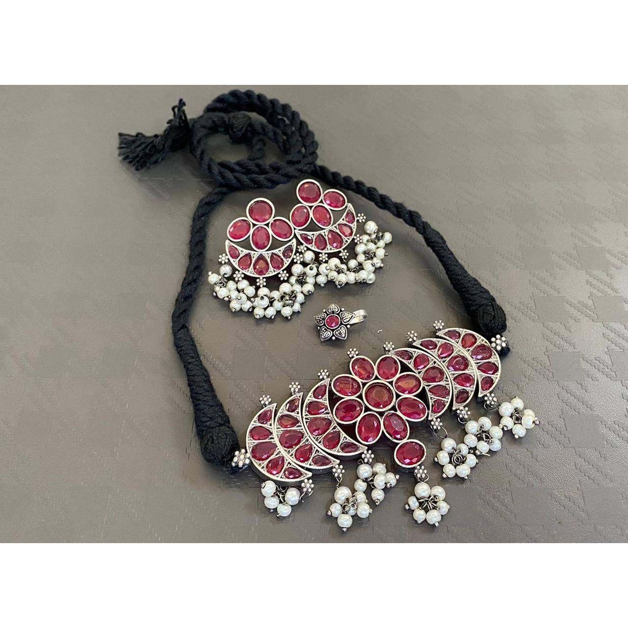 Choker set, Indian choker with pearl, cubic zircon stone choker set, Indian jewellery, ethnic jewellery, traditional jewelry, handmade, boho