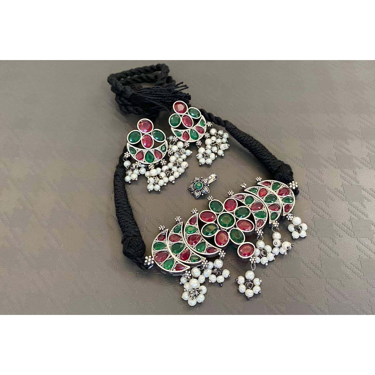 Choker set, Indian choker with pearl, cubic zircon stone choker set, Indian jewellery, ethnic jewellery, traditional jewelry, handmade, boho