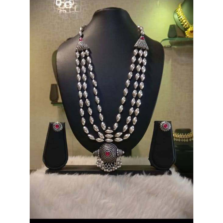 Kolhapuri Saaj dholki oxidised necklace set, Indian ethnic diwali festival wear long necklace set with earring, temple jewelry,silver dholki