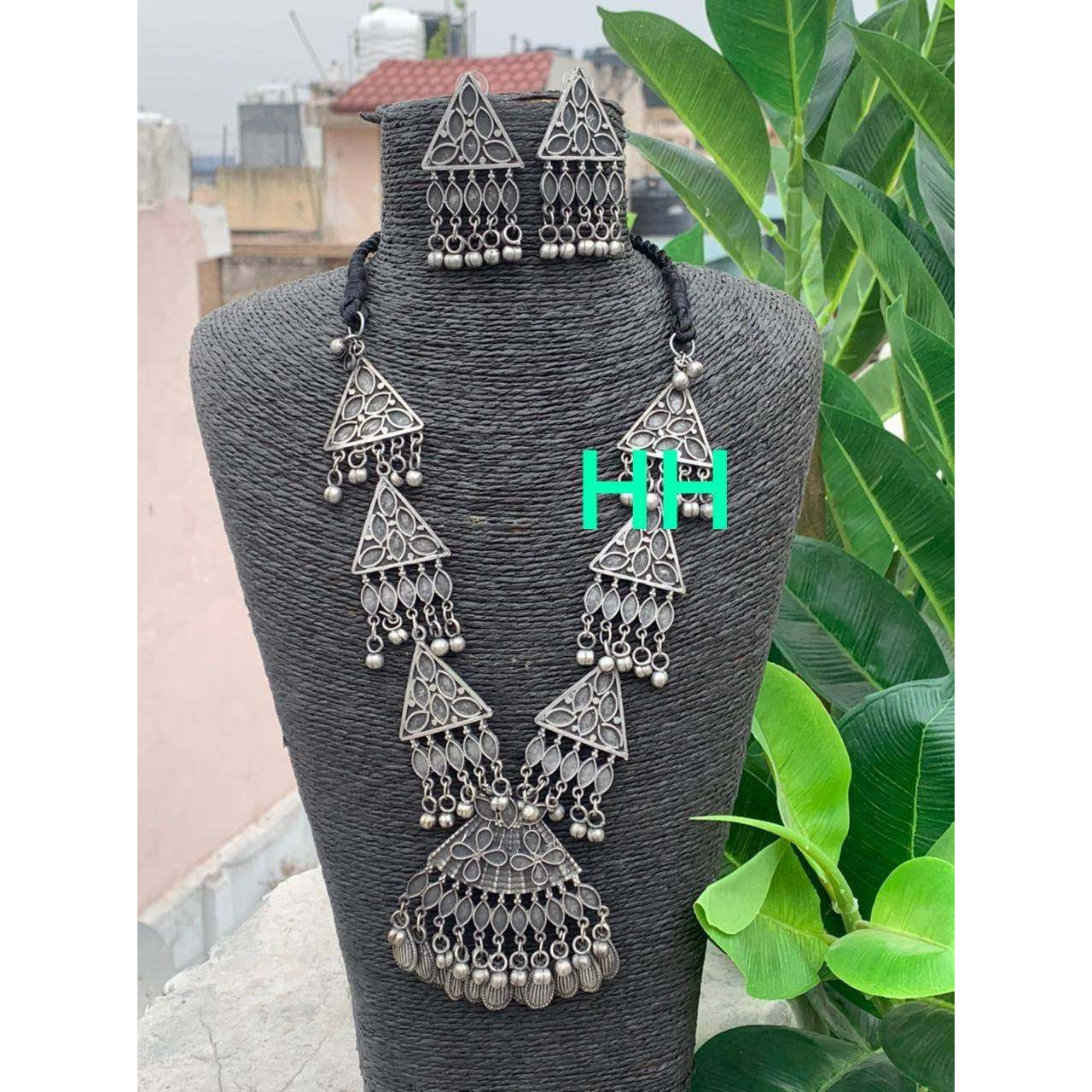 Boho jewellery, Afghani antique necklace set, Tribal necklace, silver black jewelry, long necklace set, Indian jewellery,gifts for her