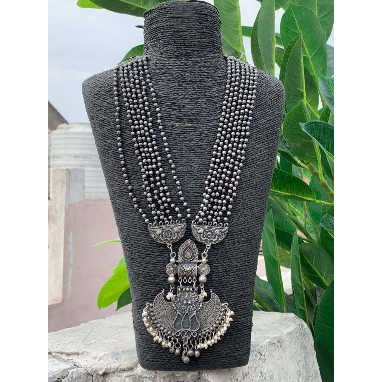 Boho jewellery, Afghani antique necklace set, Tribal necklace, silver black jewelry, long necklace set, Indian jewellery,gifts for her