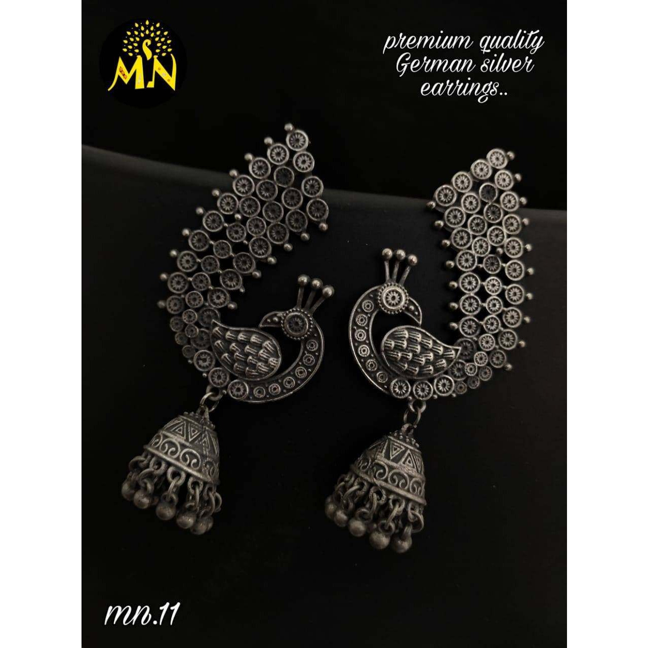 Indian oxidised peacock earrings, silver look earrings, boho hippie earrings, long earrings, jhumka jhumki earrings, traditional ethnic