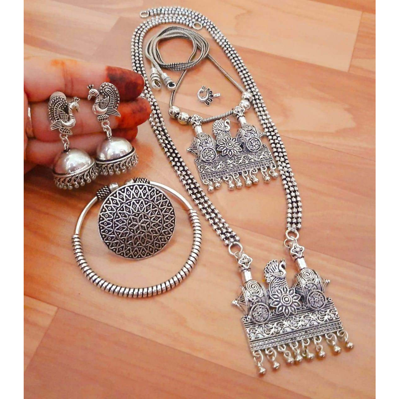 Oxidised jewellery set, Indian jewellery, long short ha ram set, silver look jewellery, boho hippie jewellery, temple jewellery, giftforher