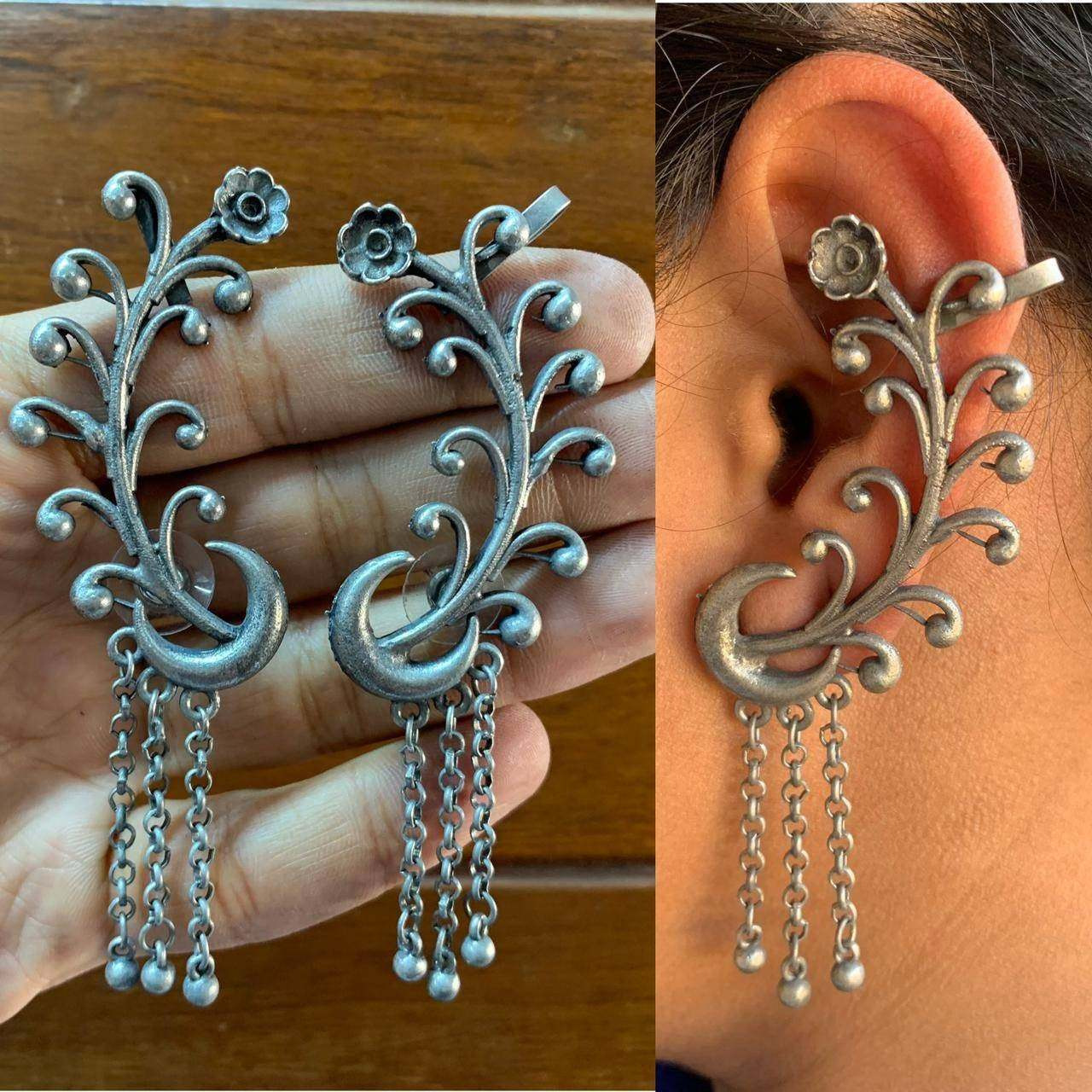 Earrings, Silver bugadi earrings, stud earrings, Indian jewelry, black polish silver hippie jewelry, handmade stud, designer boho earring