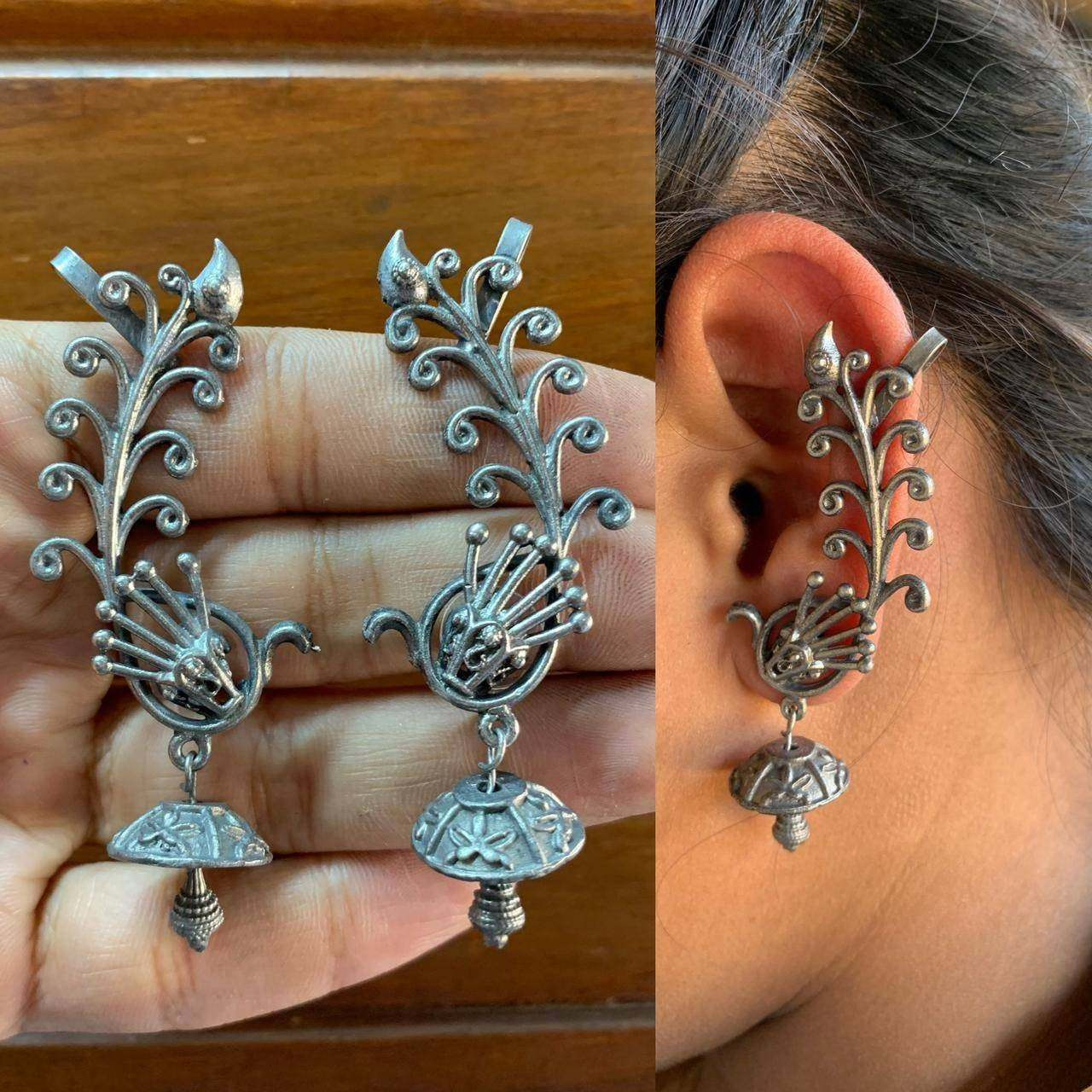 Earrings, Silver bugadi earrings, stud earrings, Indian jewelry, black polish silver hippie jewelry, handmade stud, designer boho earring