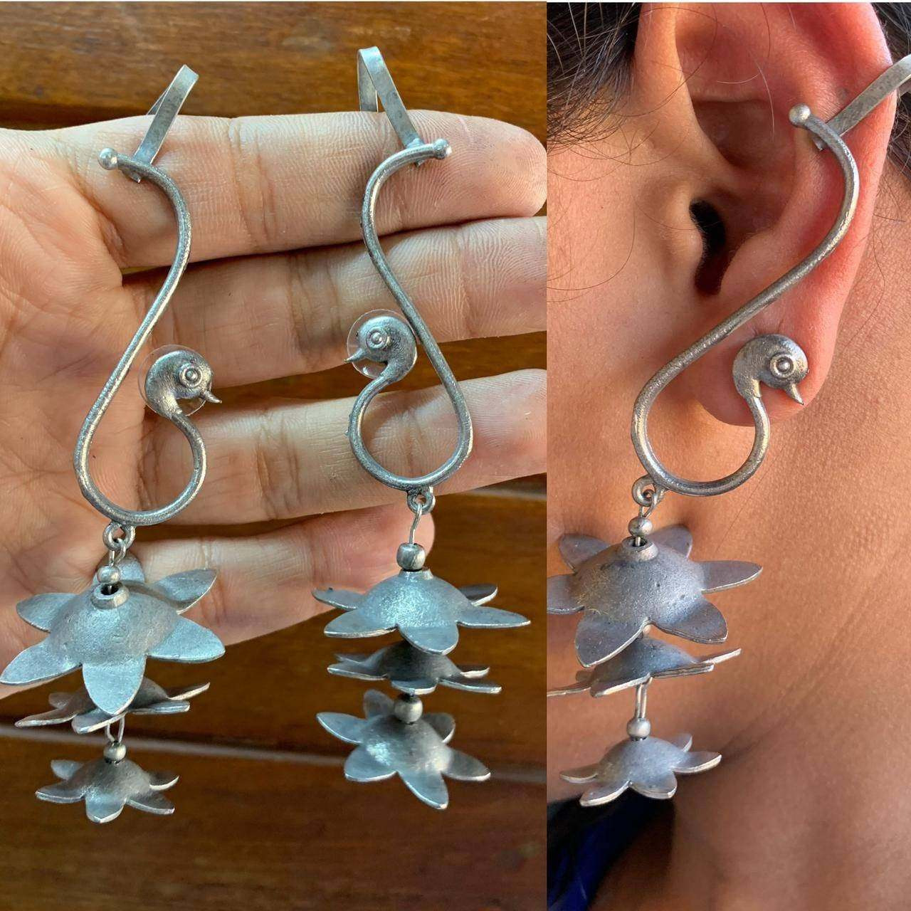 Earrings, Silver bugadi earrings, stud earrings, Indian jewelry, black polish silver hippie jewelry, handmade stud, designer boho earring