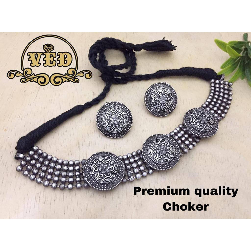 Ghungaroo choker set , Indian oxidised choker set with multicolor stones, gifts for her, temple Jewelry, handmade, antique