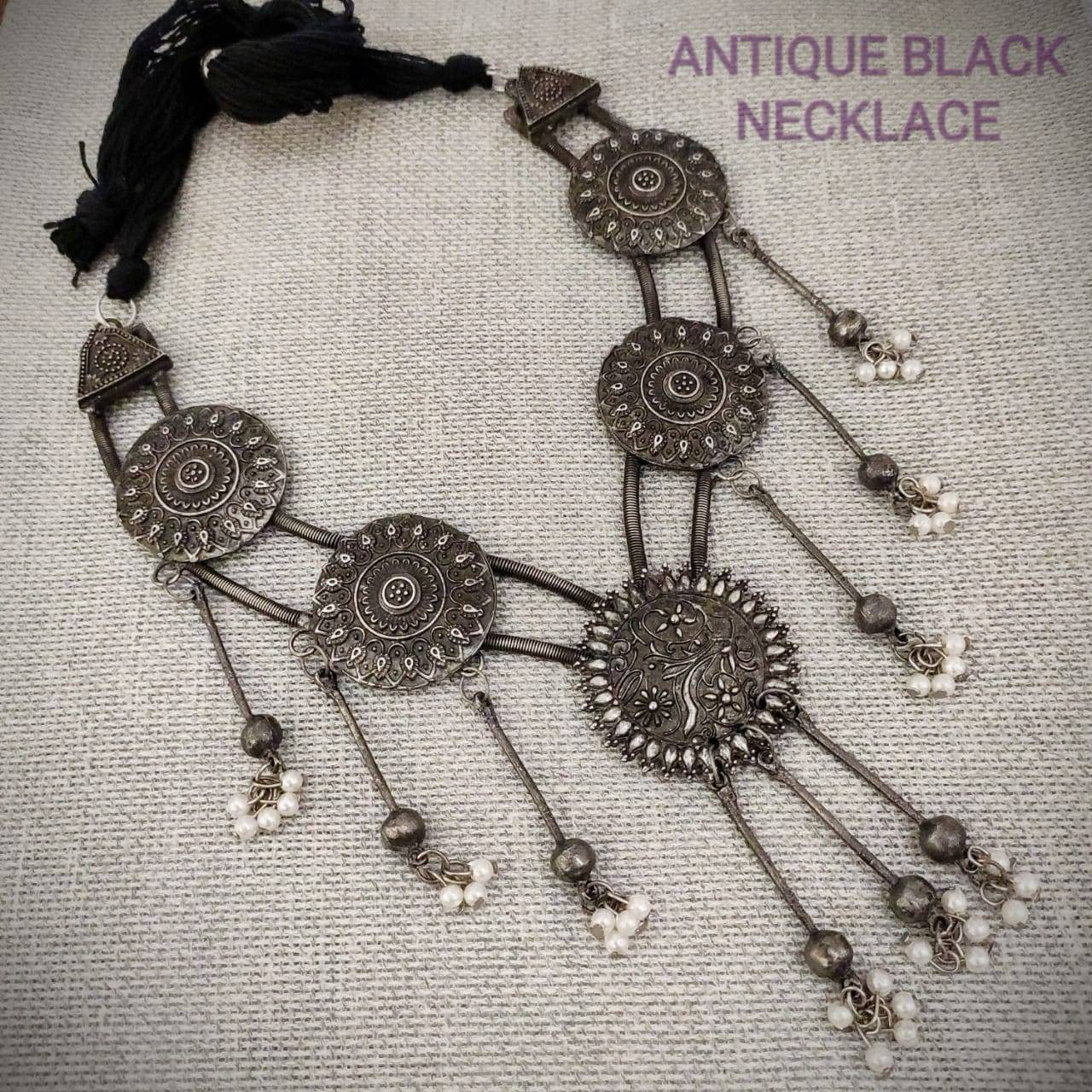 Silver look alike Antique designer hansli necklace, silver black oxidised necklace, German silver, SLA, gypsy jewelry, Bohol tribal necklace